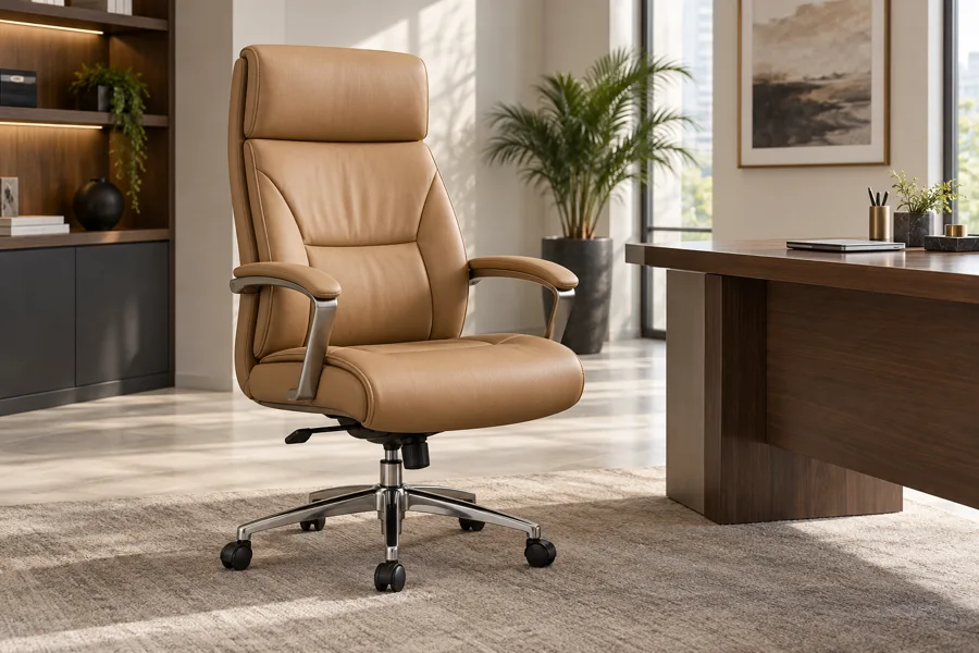 Tan leather executive swivel chair