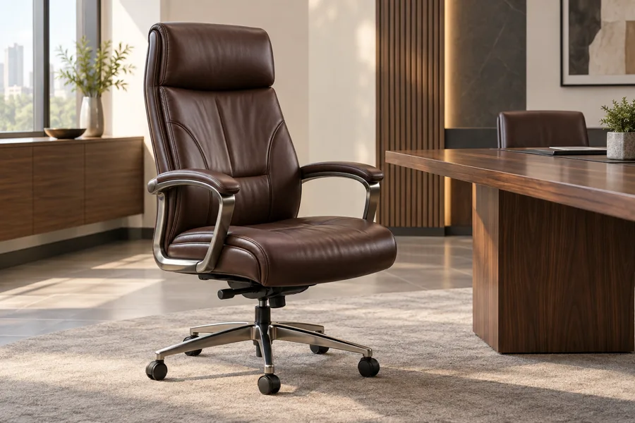 Deep brown leather boardroom chair