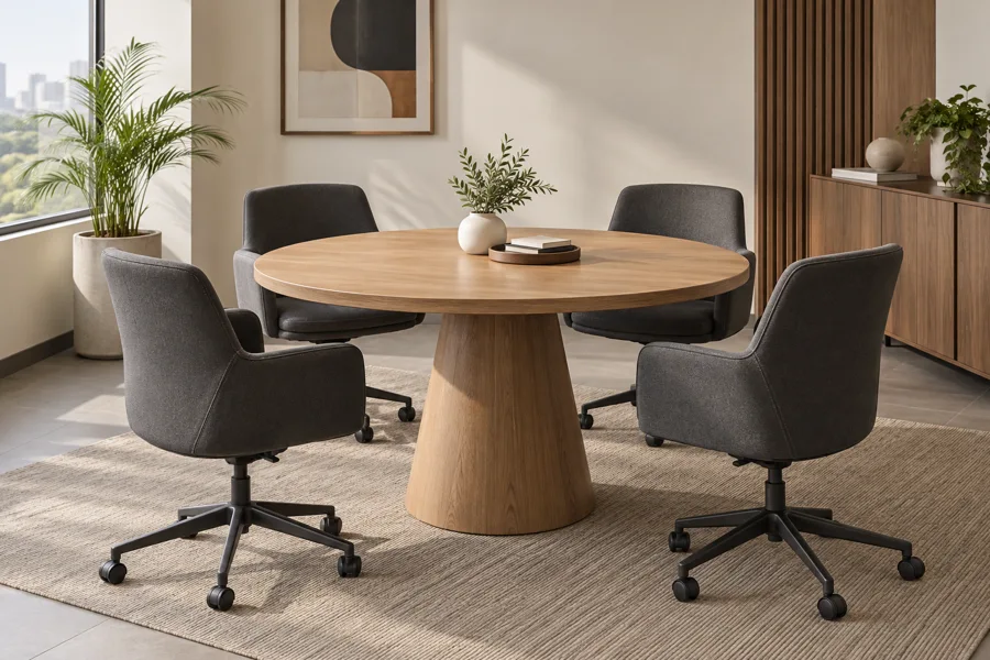 Round oak four-seat meeting table