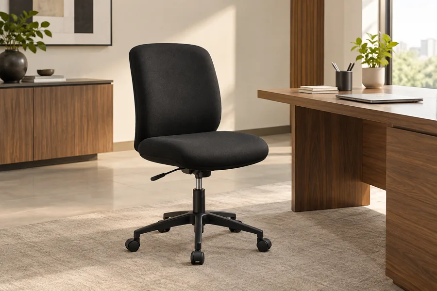 Compact black armless swivel chair
