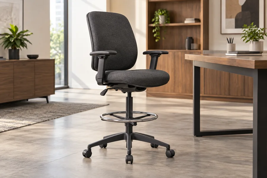 Charcoal drafting chair with foot ring