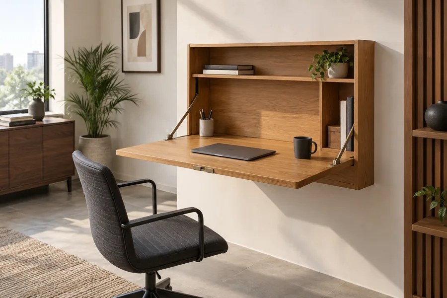 Foldable wall-mounted oak desk
