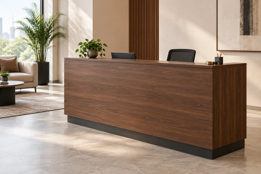 Straight walnut reception desk