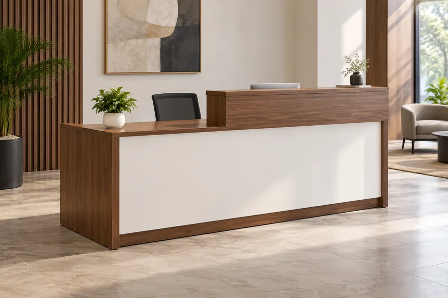 Minimal walnut and white front desk