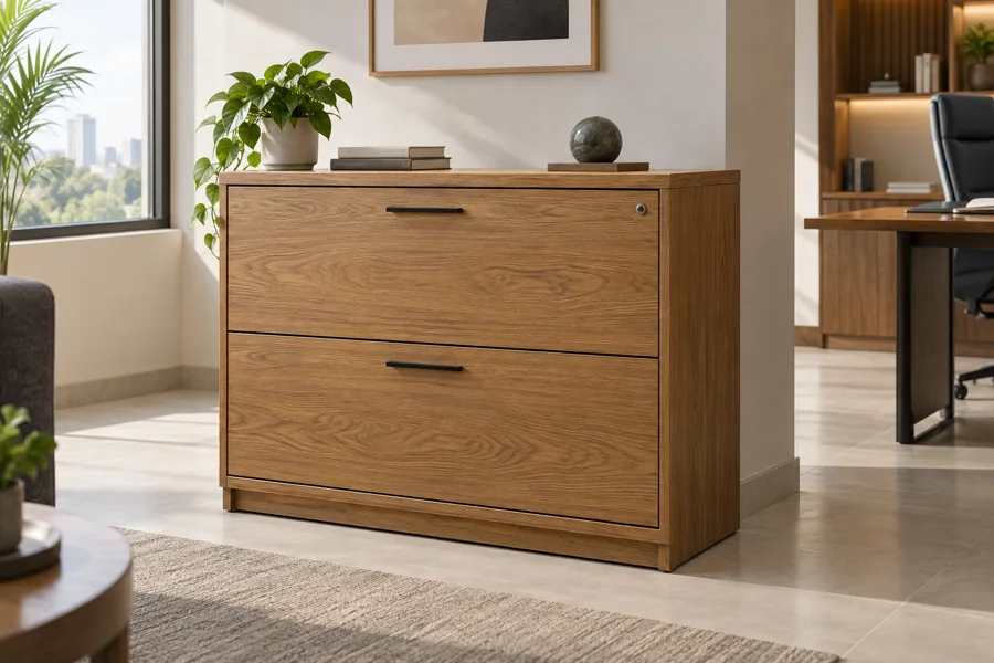 Oak lateral filing cabinet